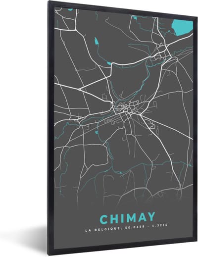 Fotolijst incl. Poster - Kaart – Plattegrond – Stadskaart – Chimay – België - Grijs - 40x60 cm - Posterlijst