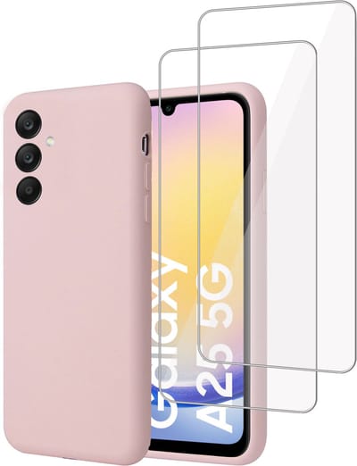 Geschikt voor Samsung Galaxy A25 - Hoesje + 2x Screenprotector – Gehard Glas Cover - Suède Case Rose