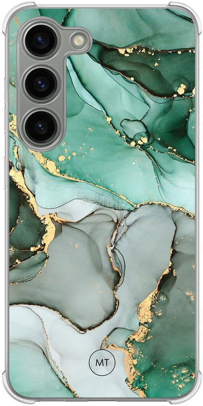 Hoesje (shockproof) geschikt voor Samsung Galaxy S23 - Marble Design - Extra sterke case - TPU/polycarbonaat - Marmer - Grijs, Groen, Transparant
