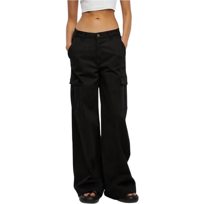 Urban Classics - High Waist Wide Leg Twill Cargobroek - Taille, 26 inch - Zwart