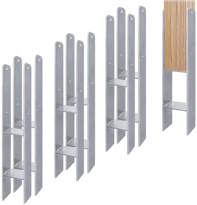 H-paaldragers 6 stuks - H-ankers stalen dragers - Houten constructies verankeren - 5mm dik staal - 600mm lengte 81mm vork