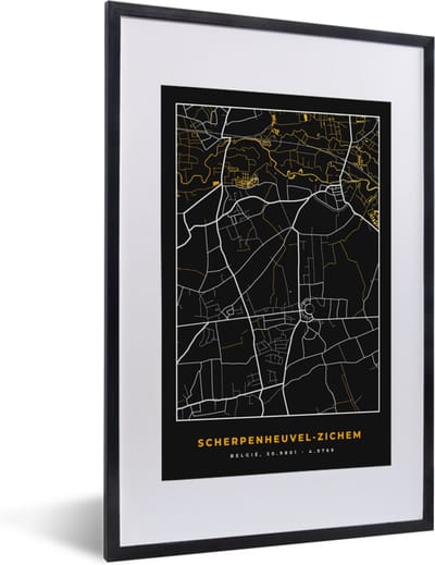 Fotolijst incl. Poster - Scherpenheul-Zichem - Goud - Stadskaart - Plattegrond - Kaart - 40x60 cm - Posterlijst