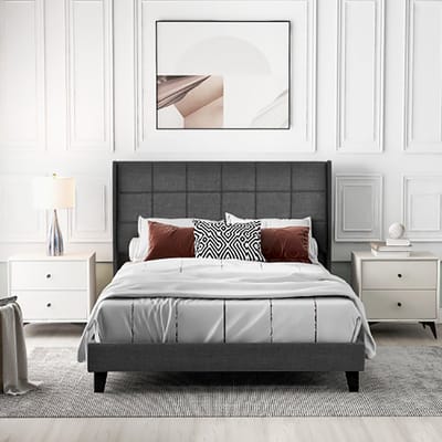 Sweiko gestoffeerd bed met gestoffeerd hoofdeinde tweepersoonsbed met lattenbodem, 140x200cm, in grijs linnen, medium stevig (zonder matras)