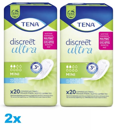 TENA Discreet Ultra Mini Incontinentie Pads – 2 x 20 Stuks – Ultra Dun – Voor Licht Urineverlies