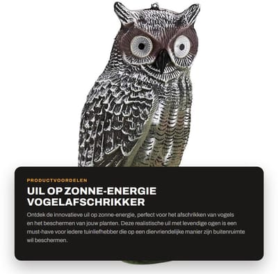 Dailygoods - Uil op Zonne-energie - Vogelafschrikker - Realistisch Design - 19 x 18 x 42 cm - Buitencontrole - LED Ogen - Geschikt voor Tuin