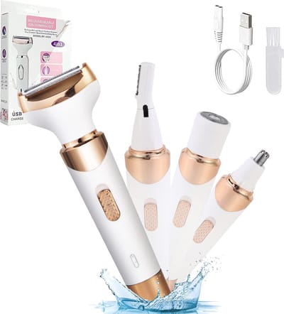 Epileerapparaat Dames - Epilator Voor Eenvoudig Ontharen - 4 Opzetstukken - Damesepilator - Bikinitrimmer - Epilator Gezicht - Wet & Dry - Epilators - Gezichtsreiniger - Ontharingsapparaat - Usb Oplaadbaar - Goud - Gezicht/Oksels/Benen/Geslachtsdelen