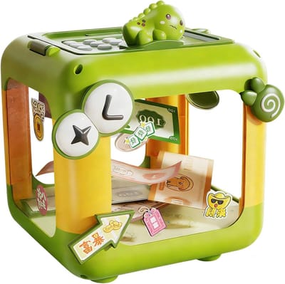 Spaarpot Kinderen - Geldkluis Leren - Geld Besparen - Digitale Wachtwoordvergrendeling - 16x16x21 cm - Groen