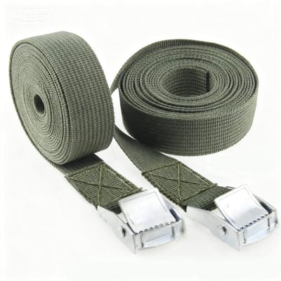 Set van twee spanbanden, 25 mm x 2,5 m, met gespen, geschikt voor vrachtwagens, motorfietsen en aanverwante ladingen, Groen.