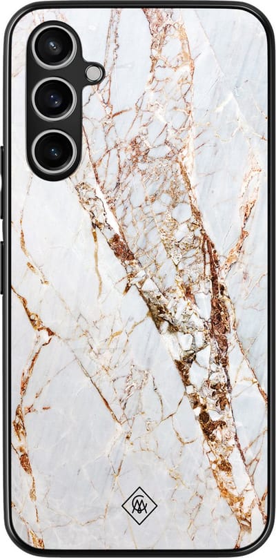 Casimoda® hoesje - Geschikt voor Samsung Galaxy A15 - Marmer Goud - Zwart TPU Backcover - Marmer - Goudkleurig