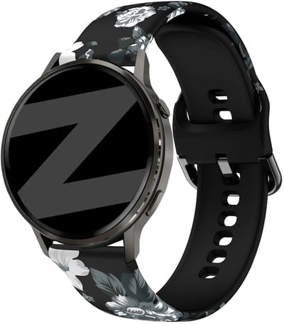 Bandz Siliconen bandje 'Grey Flower' geschikt voor Garmin Vivoactive 4s / Vivomove 3s / Venu 4 - 41mm / Venu 3s / Venu 2s / Forerunner 265s / Forerunner 255s - Grijs