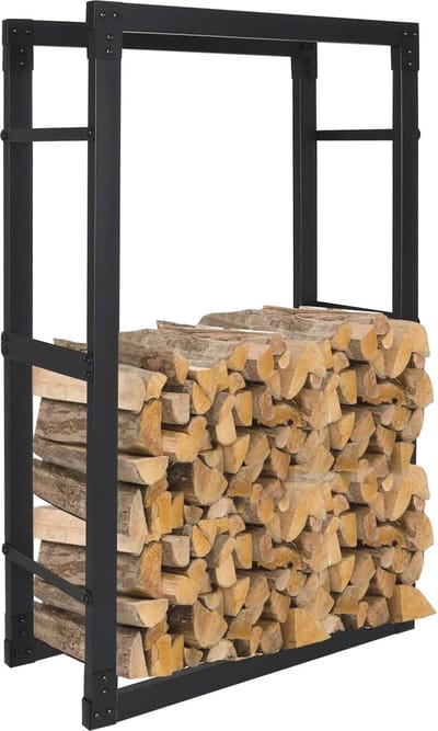 Haardhoutrek - Staal Zwart - Brandhout Houder voor Efficiënt Stapelen - 25 x 80 x 150 cm