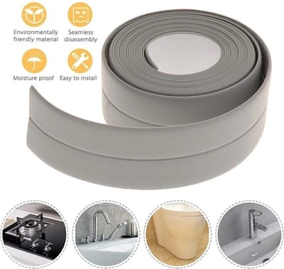 STAR&STER 3,2 meter GRIJS Afdichtingstape, zelfklevende afdichtstrip, pvc, voegenafdichtingstape, waterdicht, decoratief plakband voor keuken, wastafel, toilet, douche, badkuip, randbescherming, wit marmerWastafelbad Waterafdichtingstape 320 Cm
