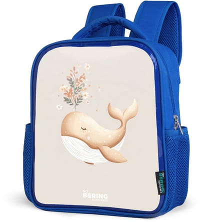 NoBoringSuitcases.com® - Rugzak blauw - Schooltas jongens - Walvis in pastel beige kleuren - Kinder rugtas jongen - Boekentas kind - Kinderrugzak voor school - Schoolrugzak
