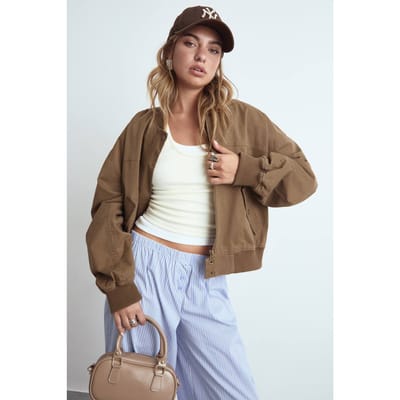 boohoo Dames Bomberjack zonder kraag | Coffee | Maat: 8
