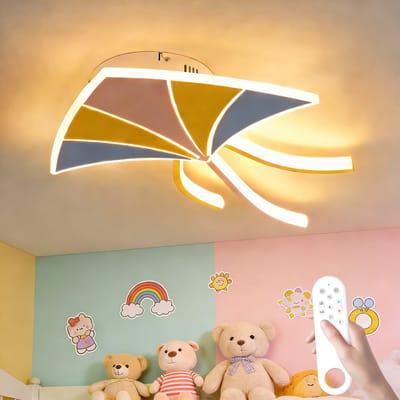 Epochglo LED Plafondlamp Kinderkamer - Vlieger Design (Mix van Roze, Oranje & Blauw) met Decoratieve Staart - 26W 2600LM - Dimbaar (3000K-6000K) - Afstandsbediening, Nachtlampje & Timer - Vrolijke Slaapkamerlamp voor Jongens & Meisjes
