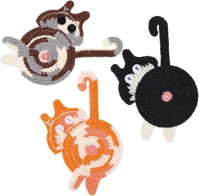 3 Stuks Kat Coasters - Handgemaakte Antislip Gebreide Coasters voor Warme Dranken, Schattige Koffie Coasters als Tafeldecoratie en Cadeau voor Vrouwen bij Huwelijksfeesten