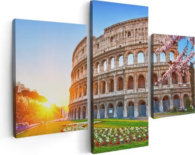 Artaza Canvas Schilderij Drieluik Colosseum bij Zonsopgang in Rome, Italië - 90x60 - Foto Op Canvas - Canvas Print