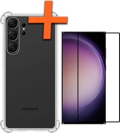 Hoes - Met Screenprotector - Geschikt voor Samsung Galaxy S23 Ultra - Sterk & Shockproof - Siliconen Case - Back Cover - Telefoon Hoes - Shock Proof - Transparant