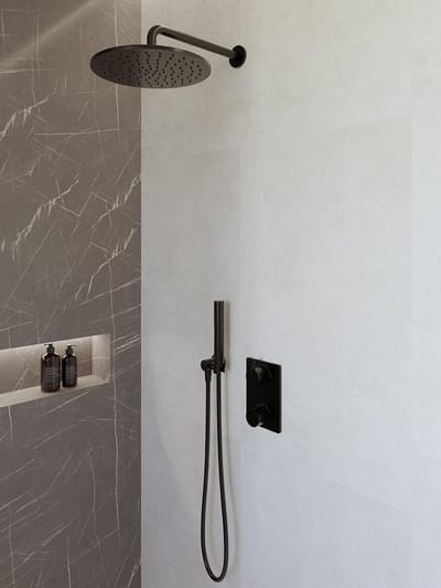 Complete inbouwthermostaat doucheset Wiesbaden Caral met 30cm stortdouche en handdouche mat zwart