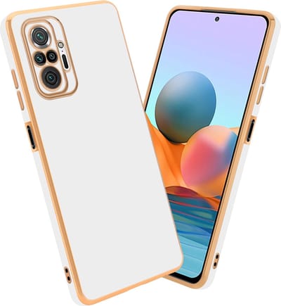 Cadorabo Hoesje geschikt voor Xiaomi RedMi NOTE 10 PRO in Glossy Wit - Goud - Beschermhoes Case Cover van flexibel TPU-silicone en met camerabescherming