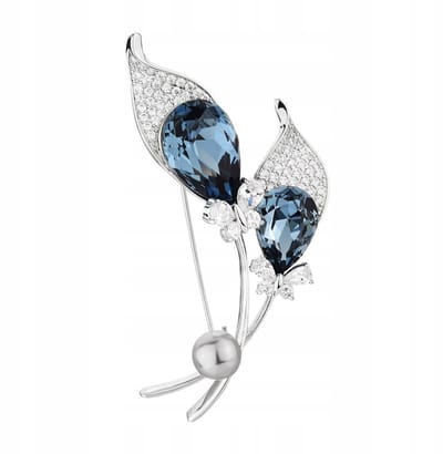 PINETS Elegant - Broche - Dubbele Bloem met Vlinders - Zilverkleurig - Met Zirkonia's