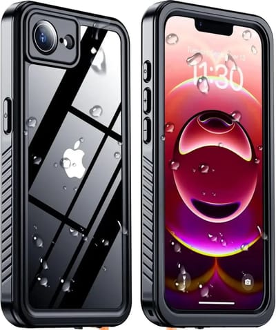 SBG Outdoor Case Waterdicht Transparant Hoesje geschikt voor iPhone 17e / 16e | Shockproof | Onderwater tot twee meter | Antislip greep | IP68-gecertificeerd | Doorzichtig / Zwart