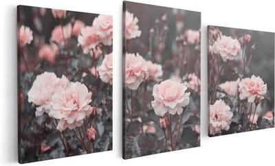 Artaza Canvas Schilderij Drieluik Roze Rozen Bloemen - 120x60 cm - Wanddecoratie Woonkamer - Schilderijen - Muurdecoratie