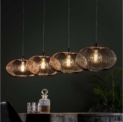 Hanglamp 4 Lampen - Copper Twist - Zwart Nikkel - Ø35 cm - DIsk Vorm - Metaal - LED Lichtbron - In Hoogte Verstelbaar tot 150 cm - Woonkamer - Keuken - Exclusief Lichtbron - Gouden Soldeerplekken