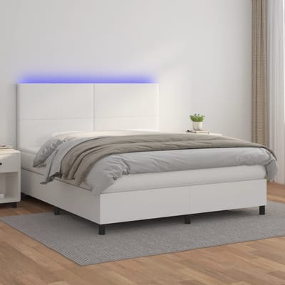 vidaXL - Boxspring - met - matras - en - LED - kunstleer - wit - 180x200 - cm