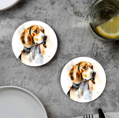 GR onderzetters voor glazen - Waterpaint Dog Beagle - Vinyl - 6st