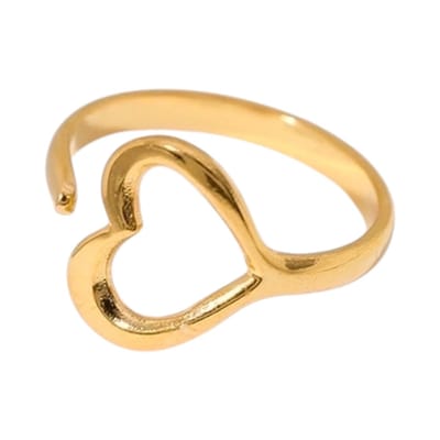 Aramat Jewels | Ringen | Open Ring RVS met Hartje (13 mm) | Goudkleur | |13mm | Staal | Volwassenen | Verkleurd niet