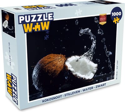 Puzzel Kokosnoot - Stilleven - Water - Zwart - Fruit - Legpuzzel - Puzzel 1000 stukjes volwassenen