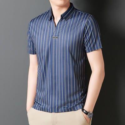 Nieuw T-shirt Lente Zomer Herenkleding Poloshirt Los Heren Casual Zakelijk T-shirt XL blue