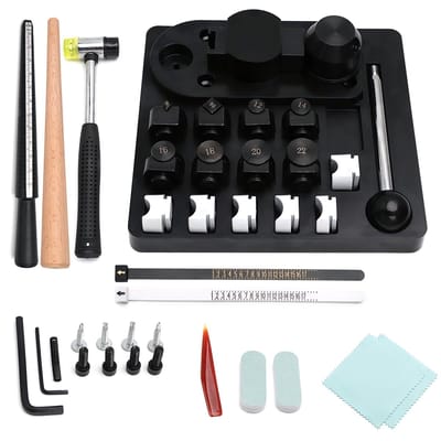 KZQ Ringbuiggereedschap voor lepelringen, robuuste uitvoering, ringmaakset met nylon mallen, multifunctioneel ringbuiggereedschap met ringmaatmeter.