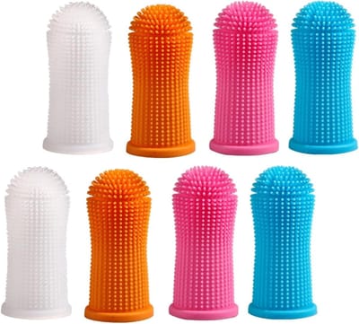 Set van 8 Tandenborstels voor Honden en Katten van Voedselveilig Silicium, 4 Kleuren, Tandverzorging en Dierenhygiëne