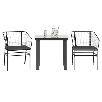 vidaXL - 3-delige - Tuinset - met - kussens - poly - rattan - glas - zwart