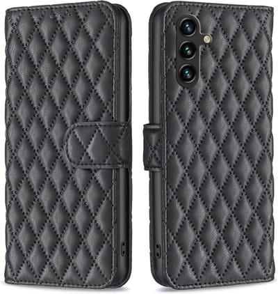 BINFEN Hoesje - Geschikt voor Samsung Galaxy A15 Hoesje - BINFEN Rhombus Book Case - Zwart