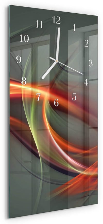 Tulup Wandklok - Patroon Wandklok Glas Met Motief - 30x60 cm - Grijs Decoratieve Glazen Klok - Witte Handen - Rechthoekige Wandklok - Glazen Wandklok Design - Klok Glas Met Opdruk