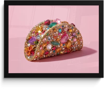 Poster in lijst - Fotolijst 40x30 cm - Posters - Taco - Kleurrijk - Edelstenen - Goud - Posterlijst zwart - Decoratie - Wanddecoratie woonkamer - Muurdecoratie slaapkamer