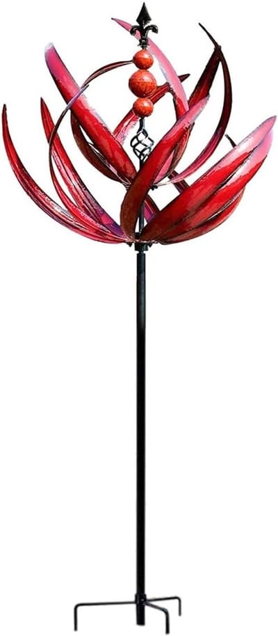 360 Graden Draaibare Metalen Tuin Spinner, Dikke Stang Windornamenten, Lotusvormige Beweging voor Tuin, Patio en Gazon Decoratie - Rood