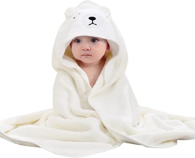Wit - IJsbeer - Badcape - Baby Handdoek - Zachte Poncho - Badhanddoek - Met Capuchon - Badponcho - Dieren - Baby fleecedeken - Baby en Peuters - 0-3 jaar - Babydeken - Babycape - Wikkeldeken - Kraamcadeau - Handdoek - Kleuter - Multifunctionele