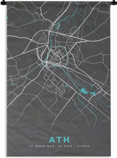 Wandkleed - Wanddoek - Stadskaart – Grijs - Kaart – Ath – België – Plattegrond - 120x180 cm - Wandtapijt