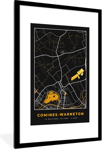 Fotolijst incl. Poster - Comines-Warneton - Plattegrond - Kaart - Goud - Stadskaart - 80x120 cm - Posterlijst