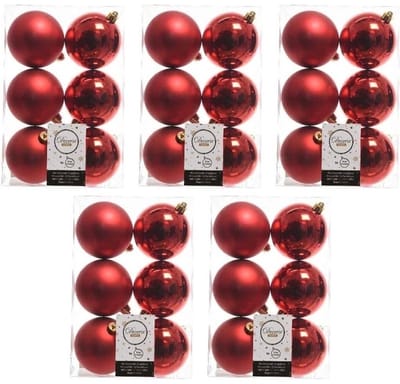 Decoris Kerstballen - 30x st - rood - D8 cm - kunststof - mat/glans - kerstversiering