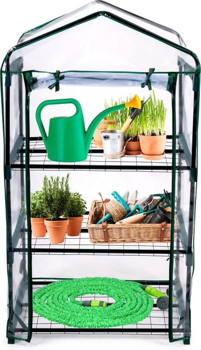 Kinzo Kweekkas - Broeikas Tuinkas 69x49x125 cm - Kweekbak met 3 Verdiepingen - Transparant Broeikast Design Met Ritssluiting - Broeikas Kweekkas voor Groenten Kweken - Groen