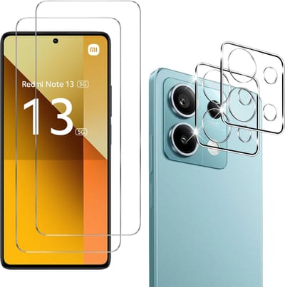 Screenprotector geschikt voor Xiaomi Redmi Note 13 5G - 2 stuks Beschermglas van glas Transparante glazen schermbeschermfolie + 2 stuks Camera Protector