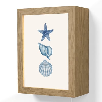 Wandlamp 15x20 cm - Oplaadbaar - Zeester - Schelpen - Blauw - Wandlampen binnen woonkamer - Slaapkamer lamp met kabel - Decoratieve nachtlamp - Vloerlamp snoer