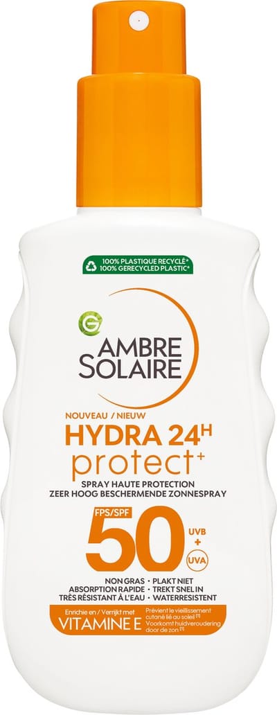 Garnier Ambre Solaire Hydra 24H Protect Zonnebrandspray SPF50 - Niet vet - Waterresistent - Vitamine E - Beschermt en hydrateert – 150ml