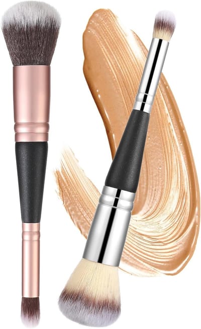 2 Pcs Dual Makeup Brushes - Kabuki Large Foundation Brush - Mini Concealer Brush - Soft Bristles Facial Makeup Brush voor Liquid - Cream - Mixing - Polishing - Voor Vrouwen en Mannen