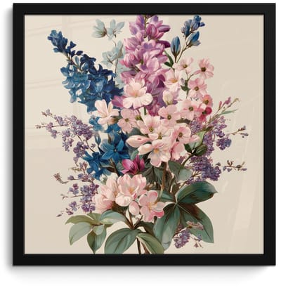 Poster in lijst - Fotolijst 40x40 cm - Posters - Boeket - Beige - Harmonieus - Subtiel - Posterlijst zwart - Decoratie - Wanddecoratie woonkamer - Muurdecoratie slaapkamer